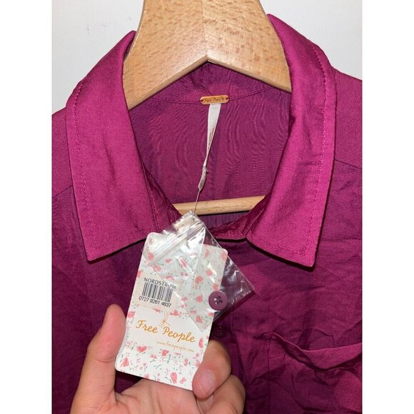 NWT Free People Best Of Both Words Sheer Fuchsia Button-Down Tunic Top Blouse  X - Picture 5 of 11